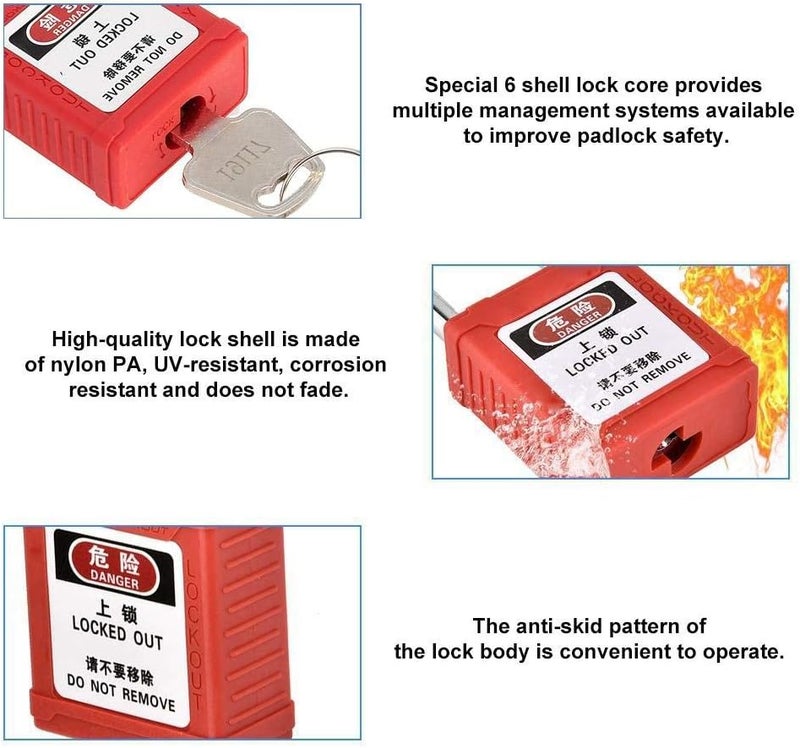 woobles Safety Padlocks, Steel 76mm Long Insulated Beam Padlock Lockout Industrial Safety Isolation Lock for Chemical, Power Generation, Oil Refining, Forestry- Red - Image 2